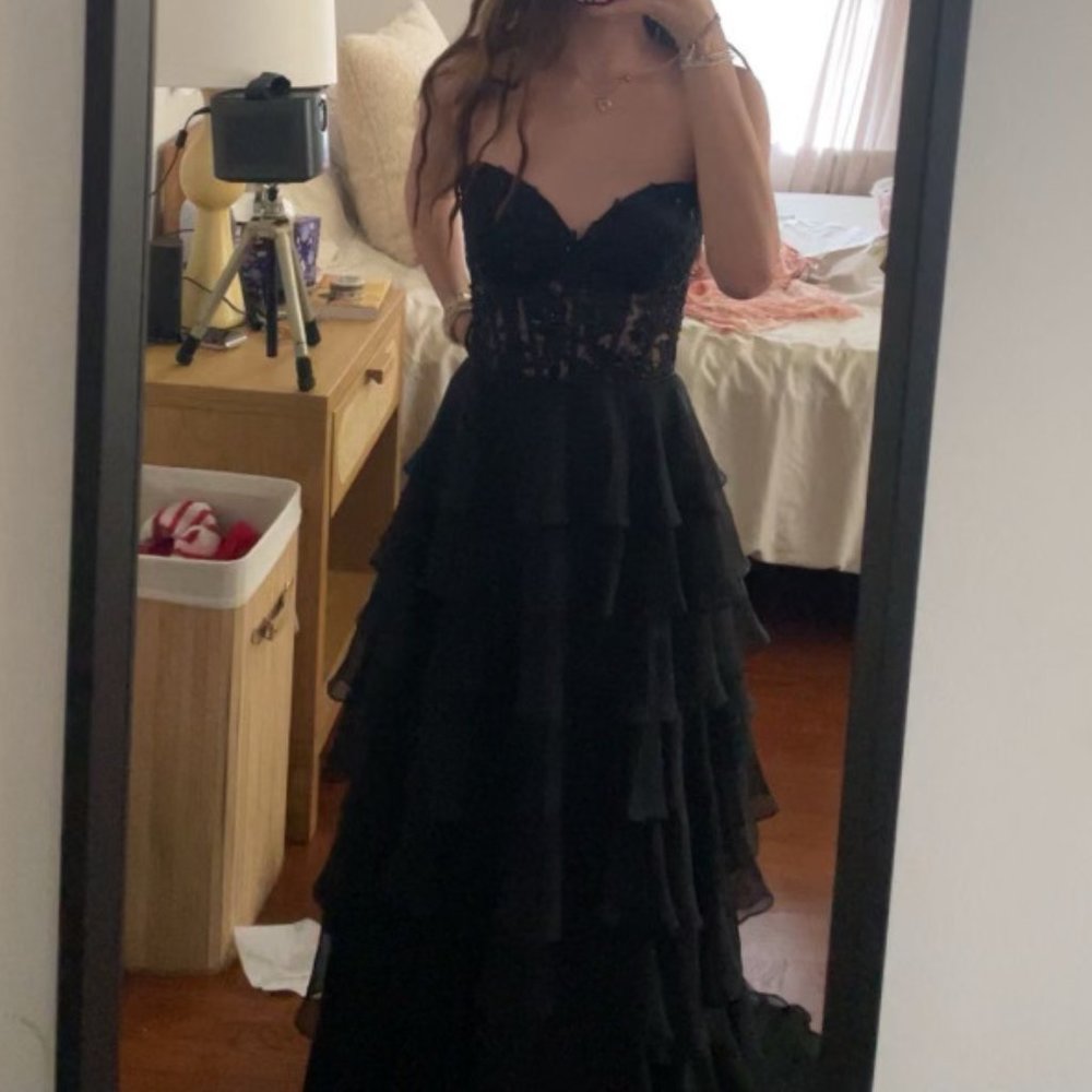 Black Sherri Hill Strapless Prom Dress